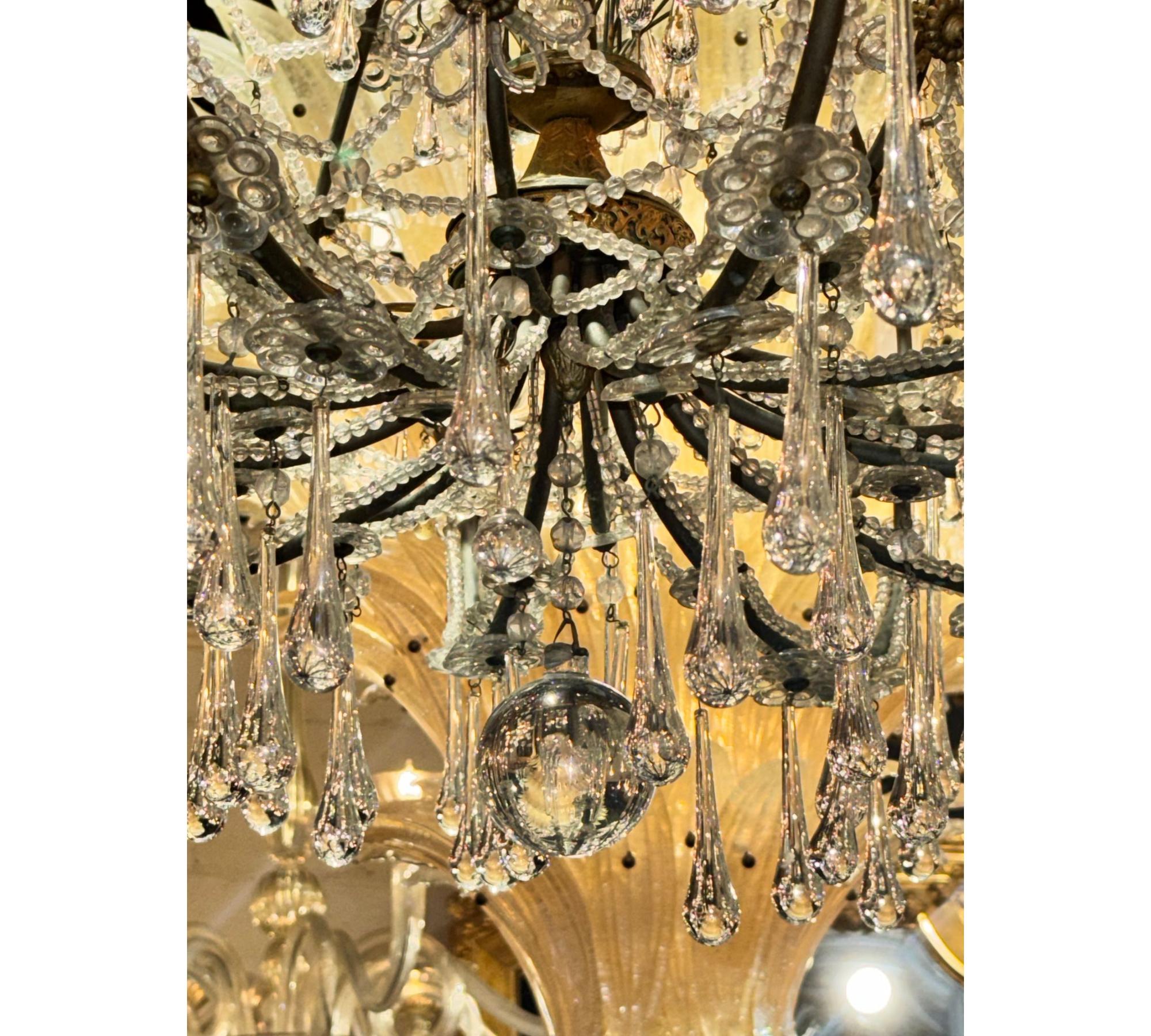 19th c. French Beaded Crystal Basket Chandelier - Image 7