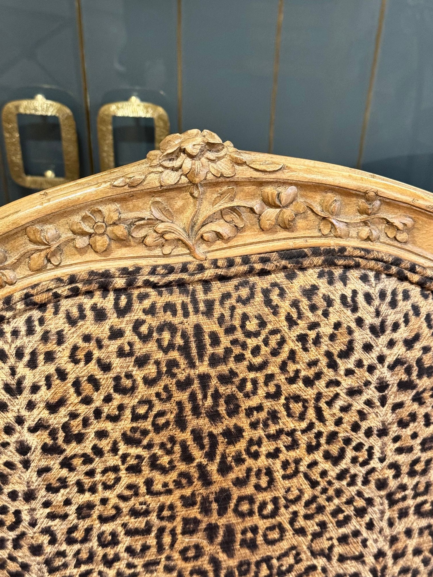 Pair of French Louis XV Bergeres with Leopard Upholstery - Image 7
