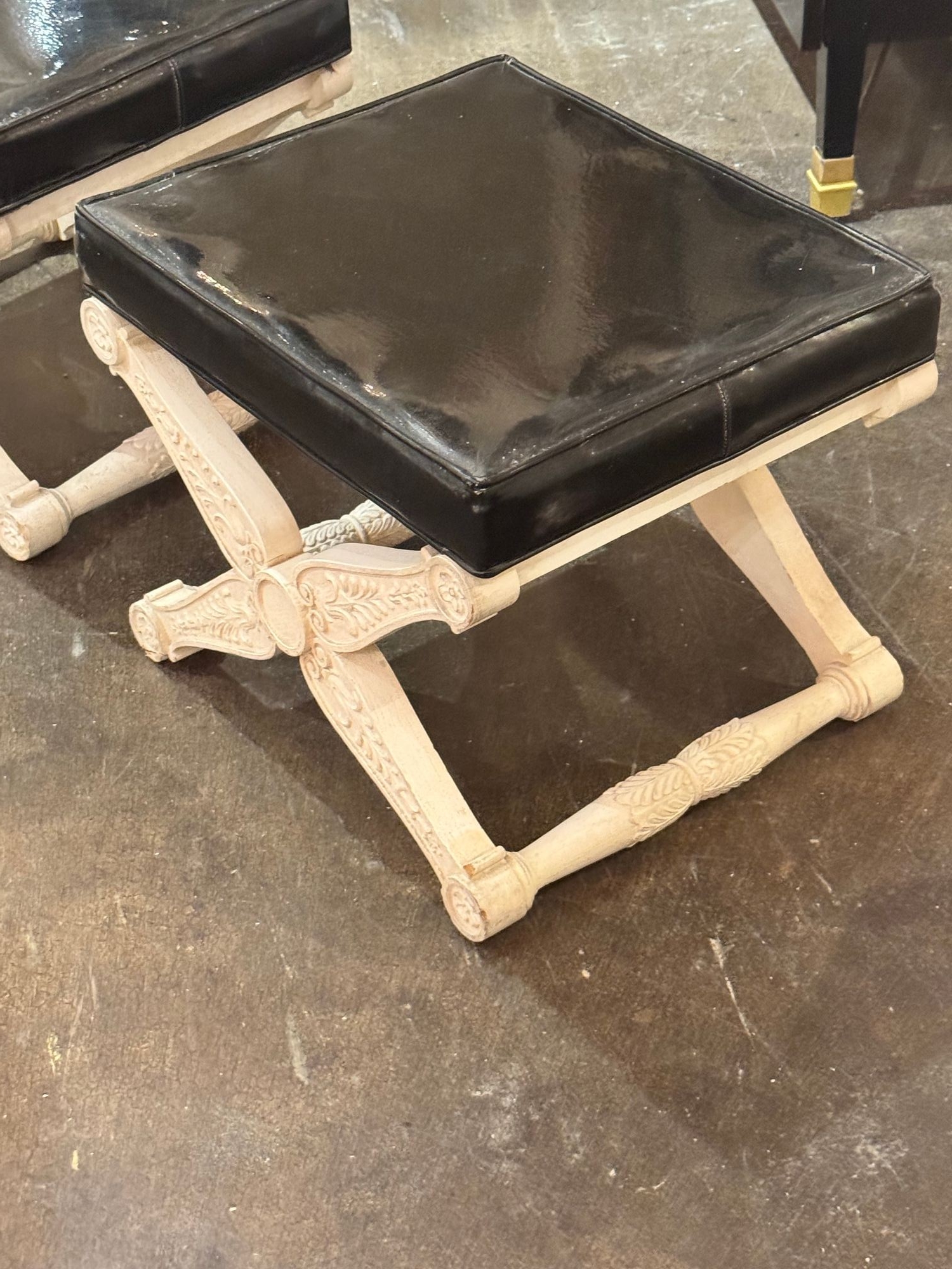 Pair of French Carved and Painted X Form Benches - Image 7