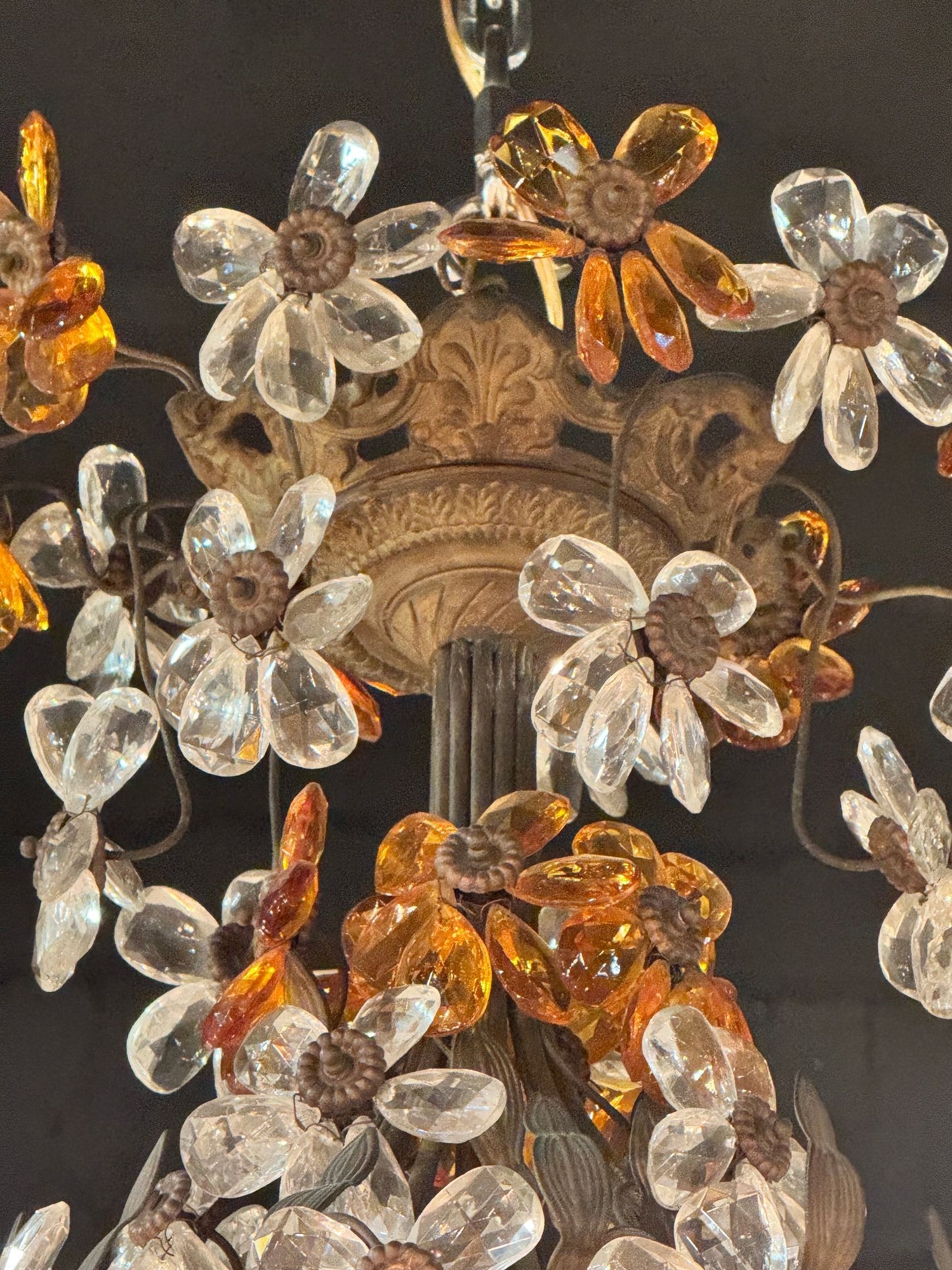 French Crystal and Amber Flower Chandelier - Image 7