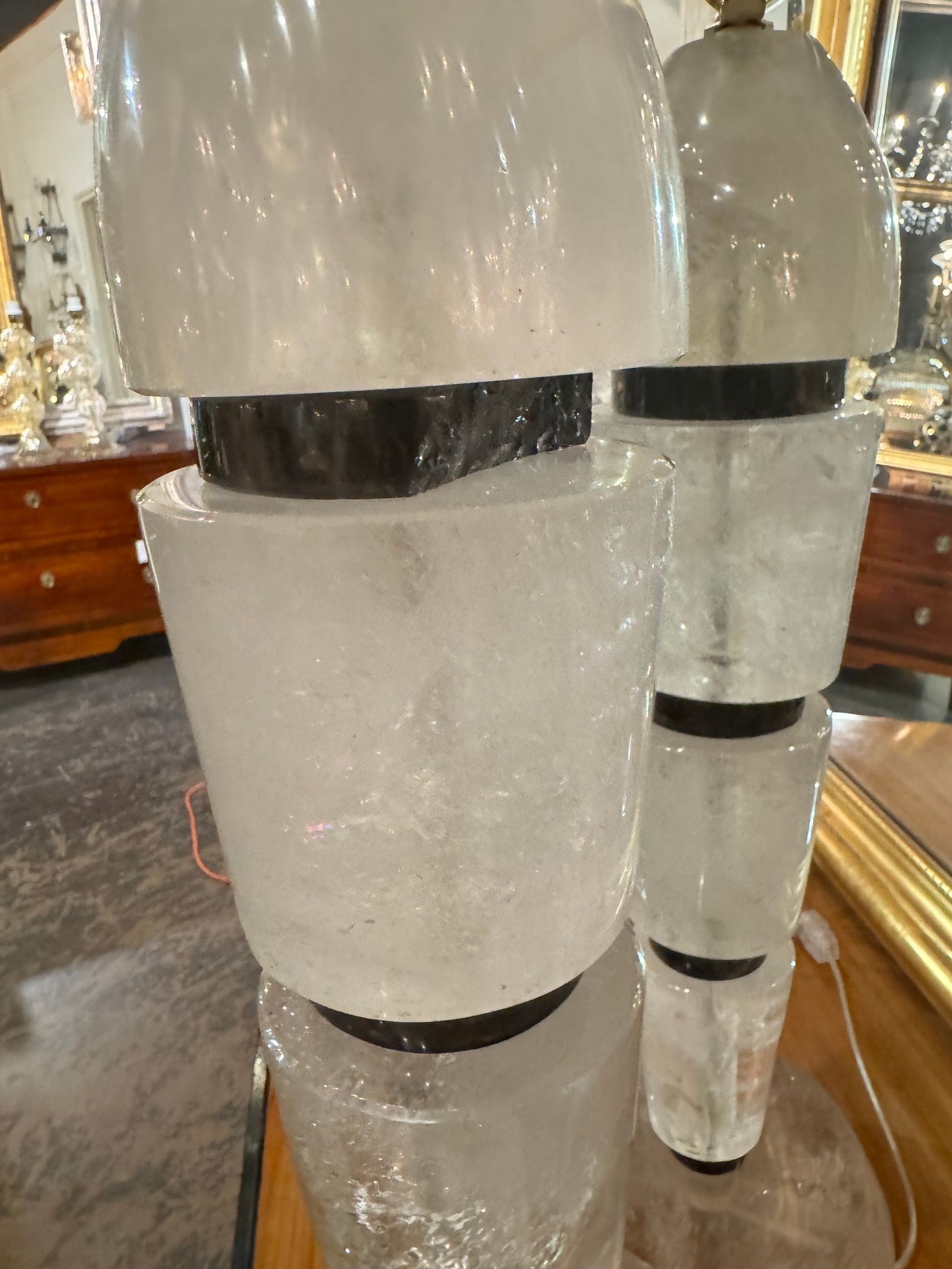 Pair of French Polished Rock Crystal Lamps - Image 7