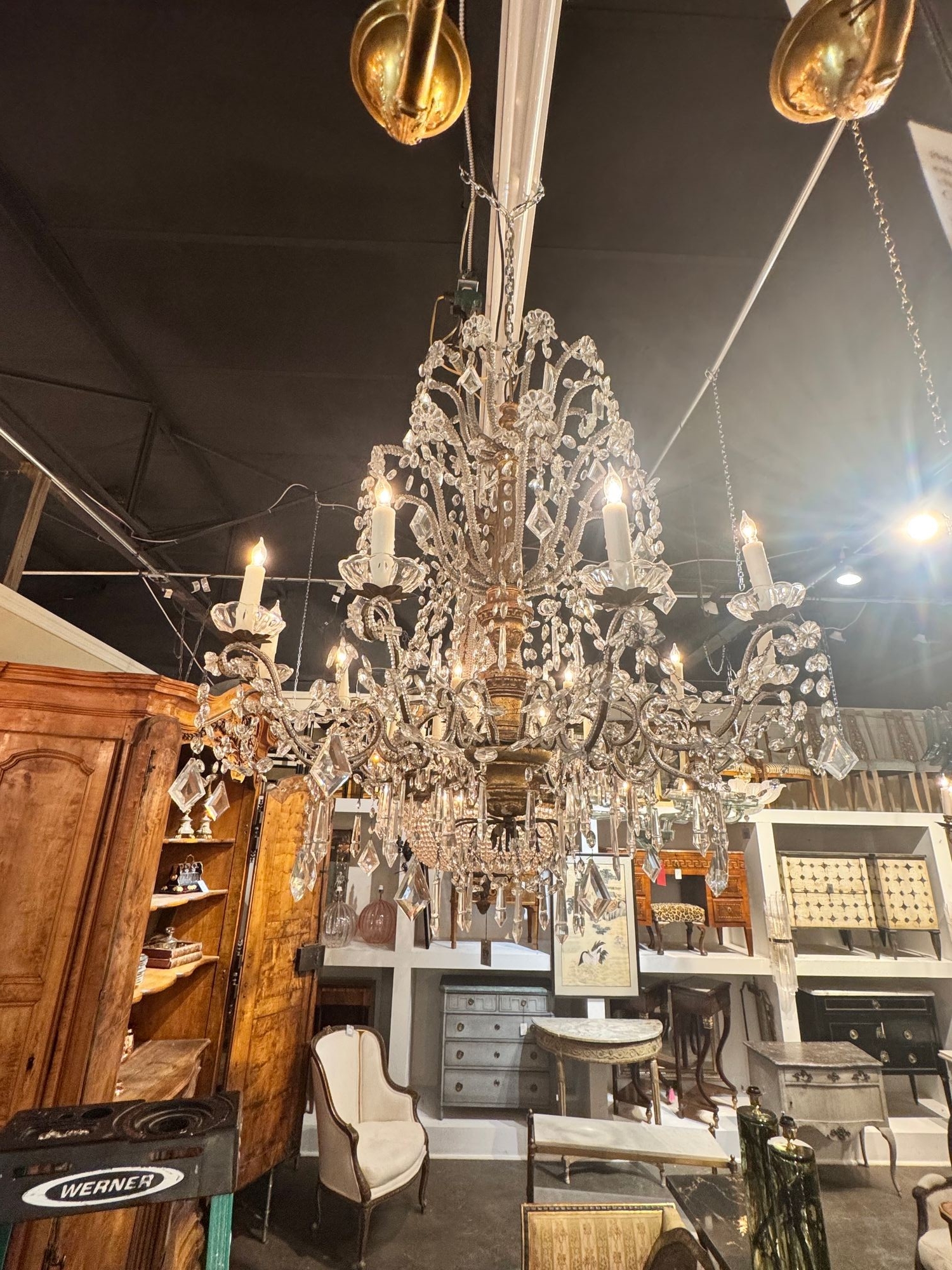 Large 19th c. Italian Giltwood and Crystal Chandelier - Image 7