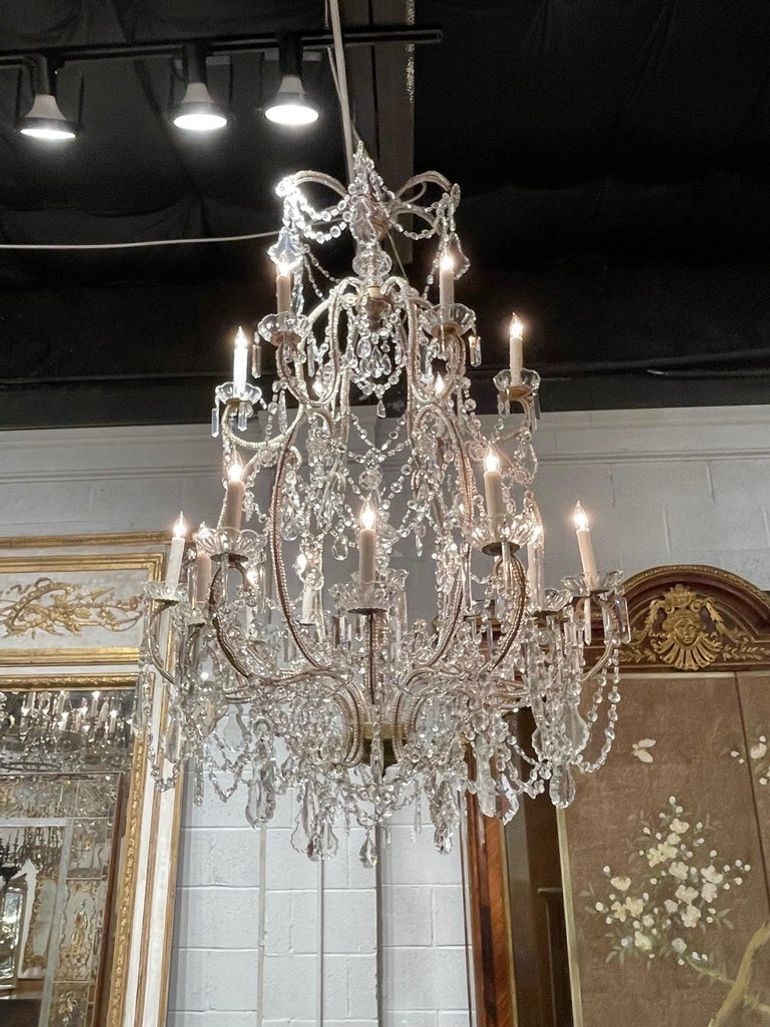 Large Scale Italian Beaded Crystal 18 Light Chandelier - Image 7