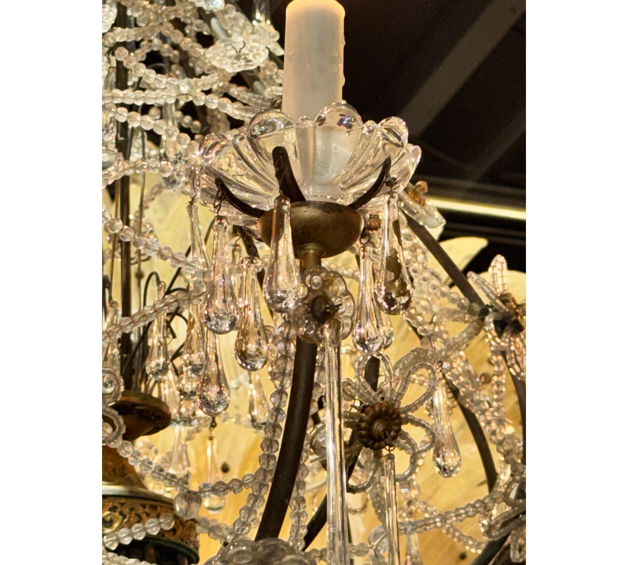 19th c. French Beaded Crystal Basket Chandelier - Image 8