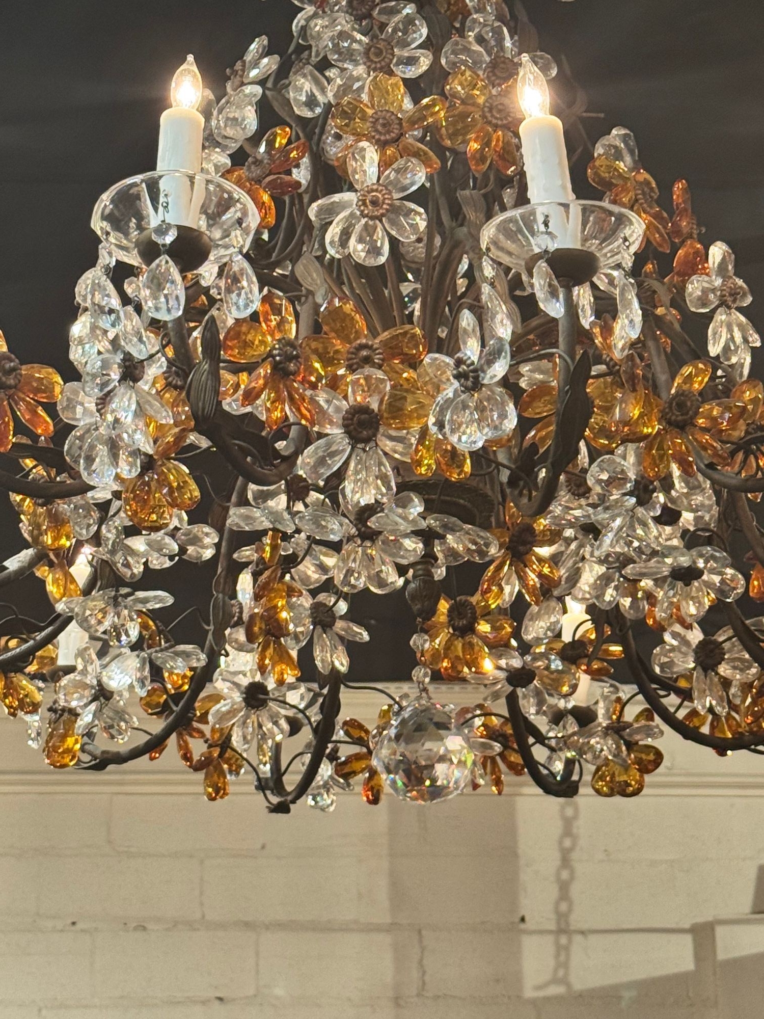 French Crystal and Amber Flower Chandelier - Image 8