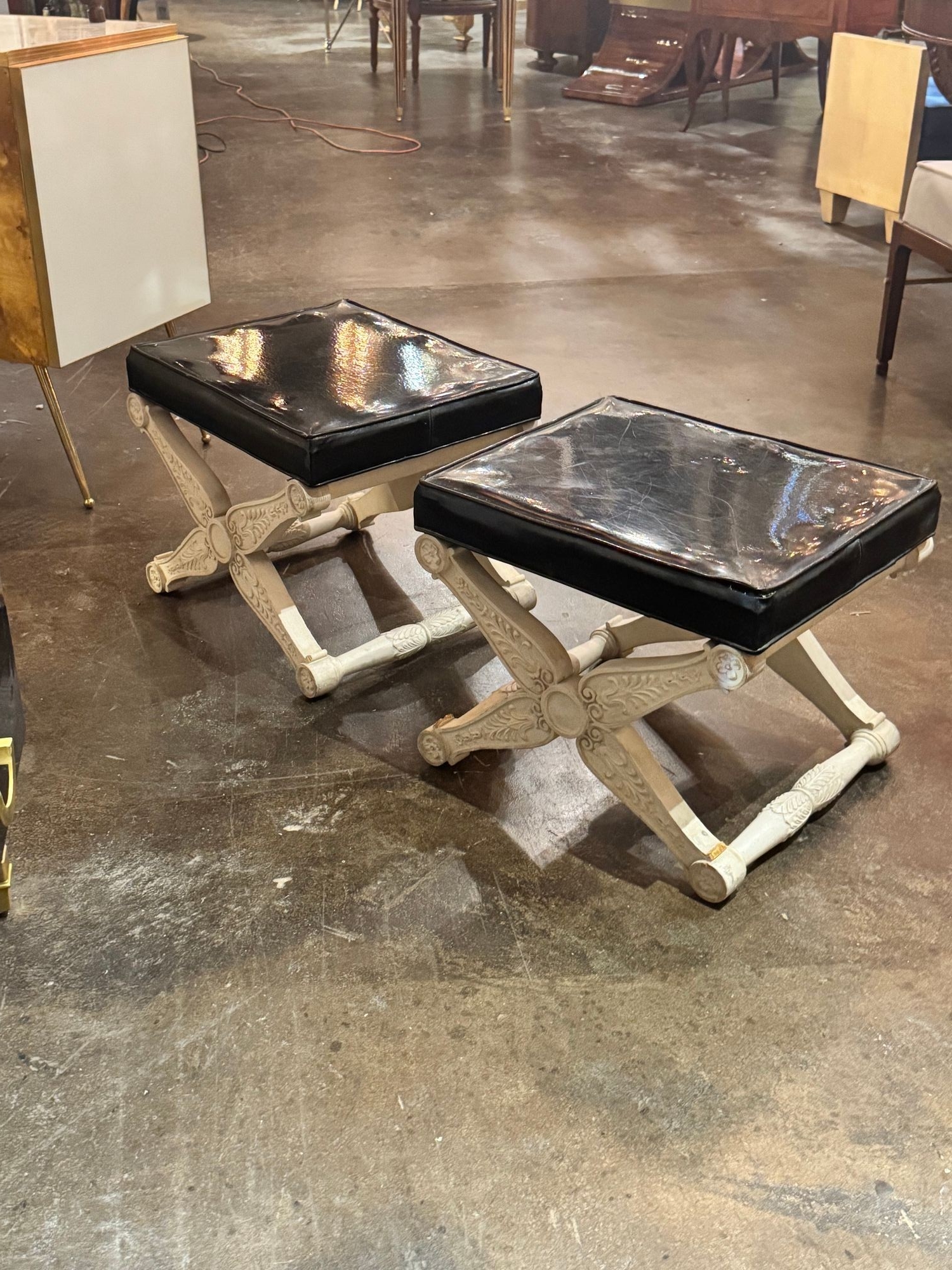Pair of French Carved and Painted X Form Benches - Image 8