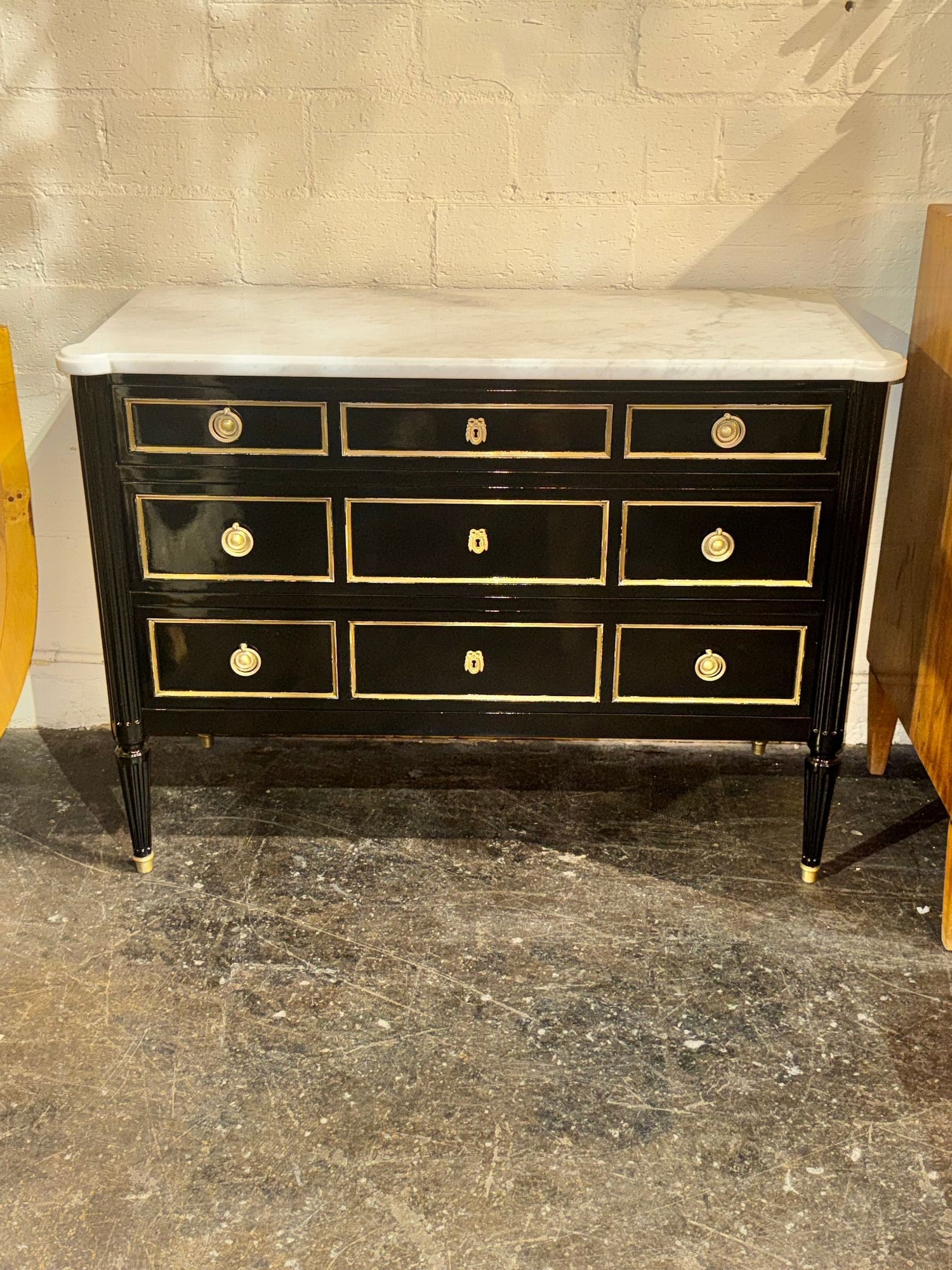 Vintage French Louis XVI Jansen Style Black Lacquered Chest - Image 8