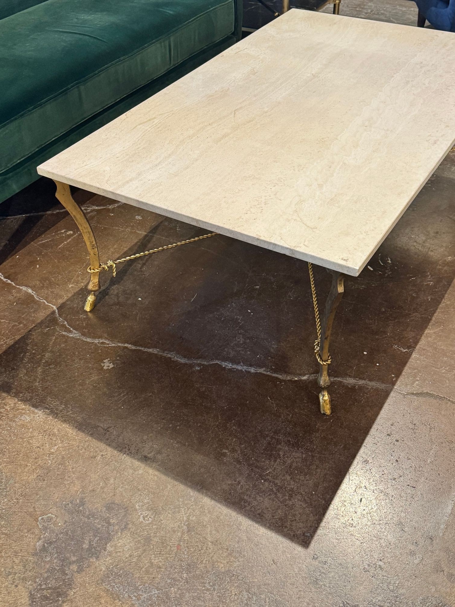 Vintage Italian Gilded Iron and Travertine Coffee Table - Image 8