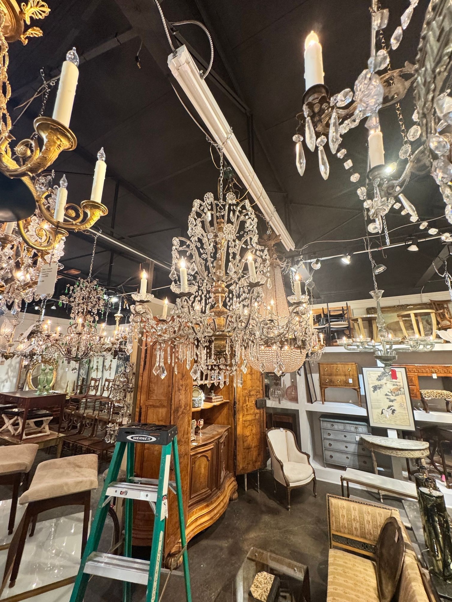 Large 19th c. Italian Giltwood and Crystal Chandelier - Image 8