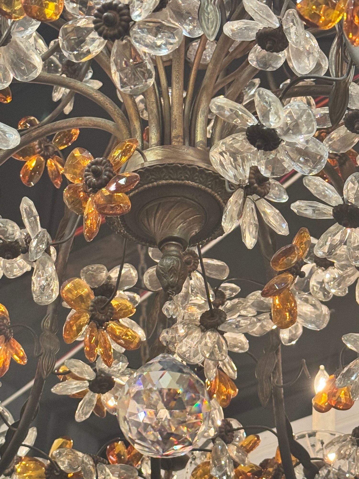 French Crystal and Amber Flower Chandelier - Image 9
