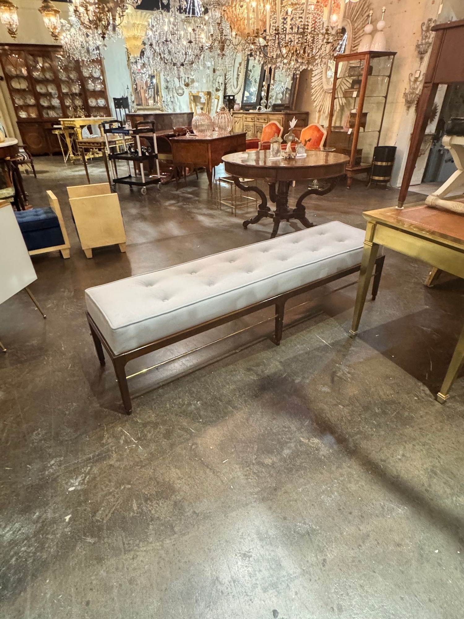 MCM Design Mahogany and Brass Bench - Image 9