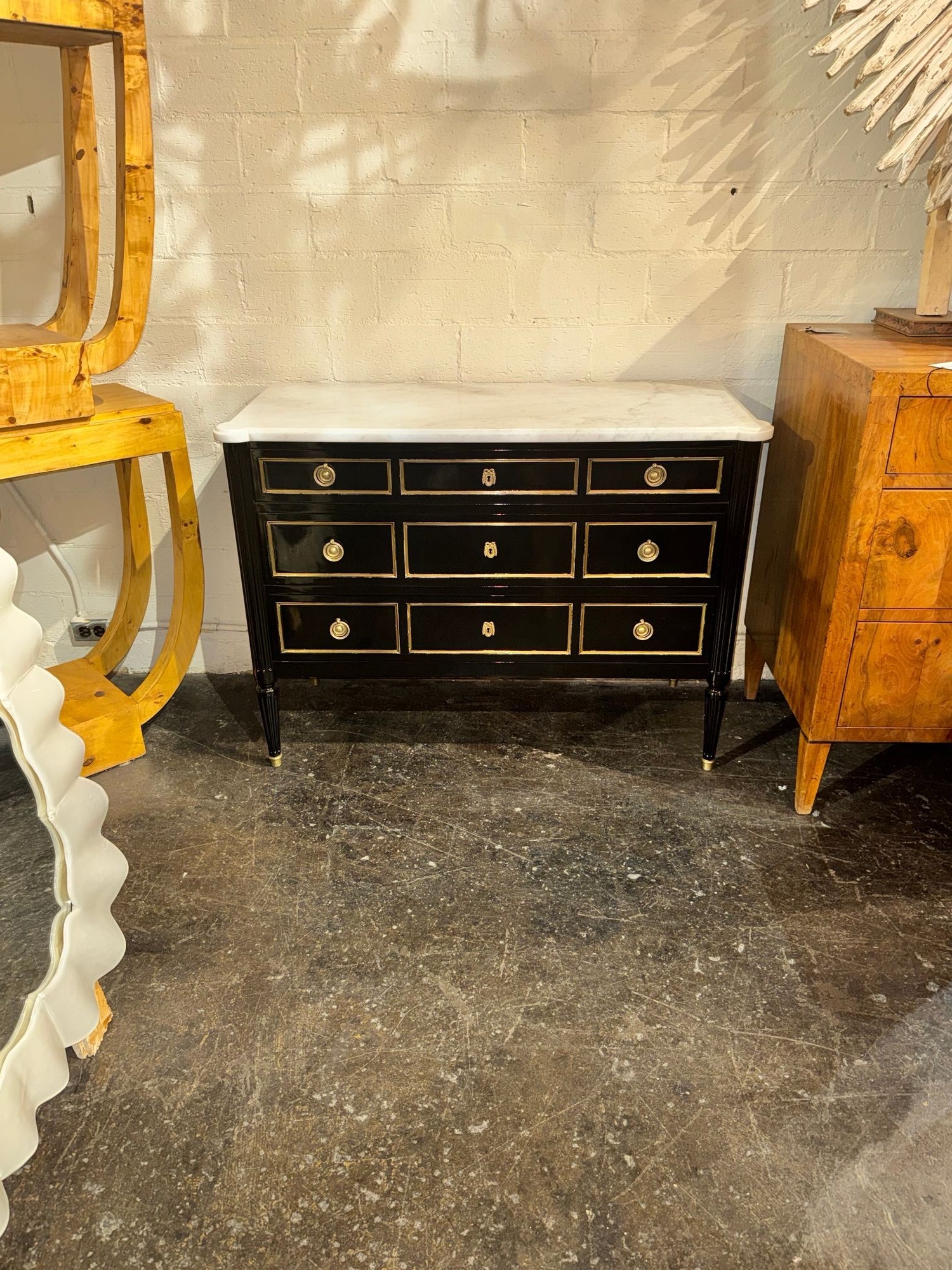 Vintage French Louis XVI Jansen Style Black Lacquered Chest - Image 9