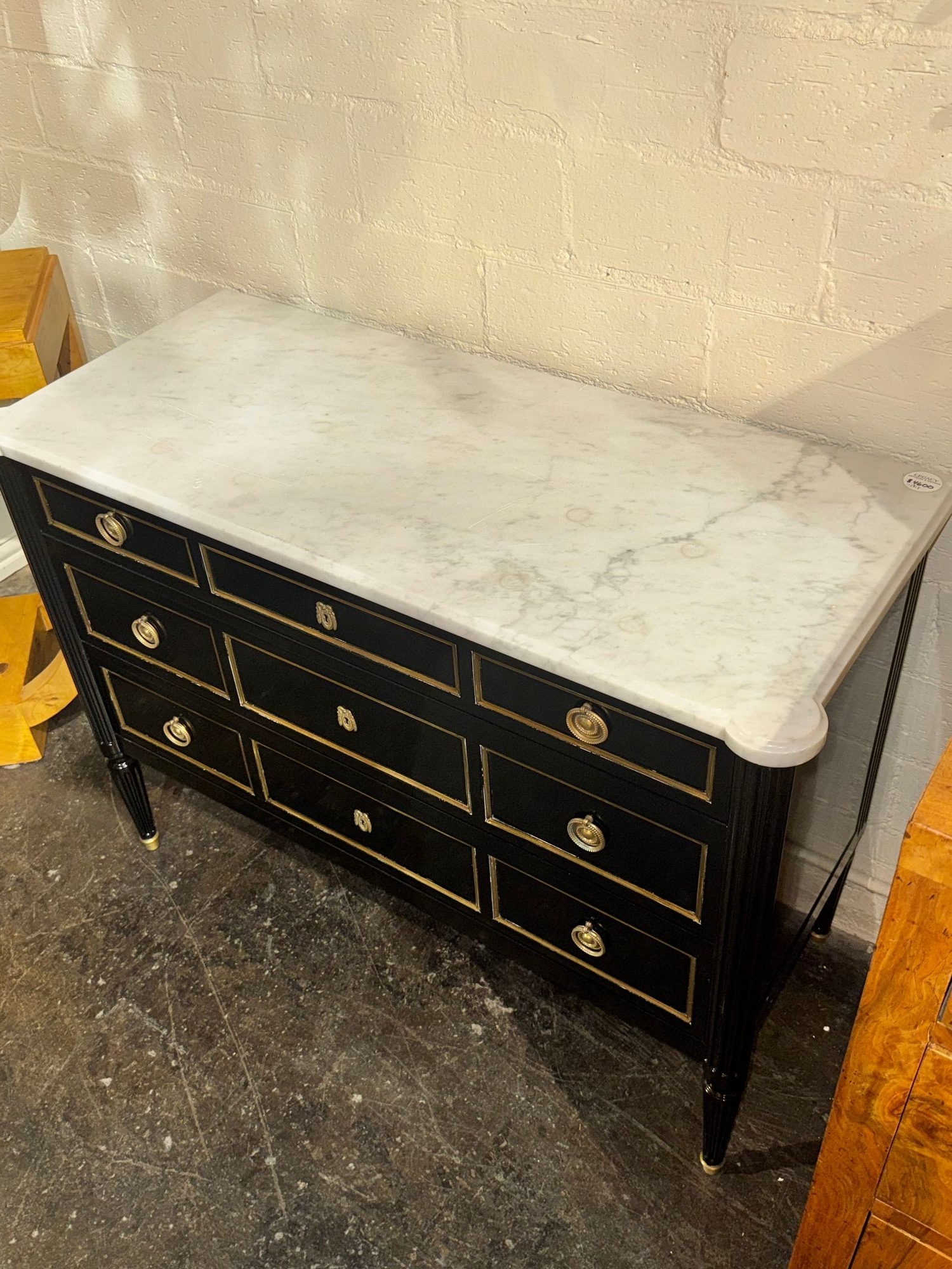 Vintage French Louis XVI Jansen Style Black Lacquered Chest - Image 10