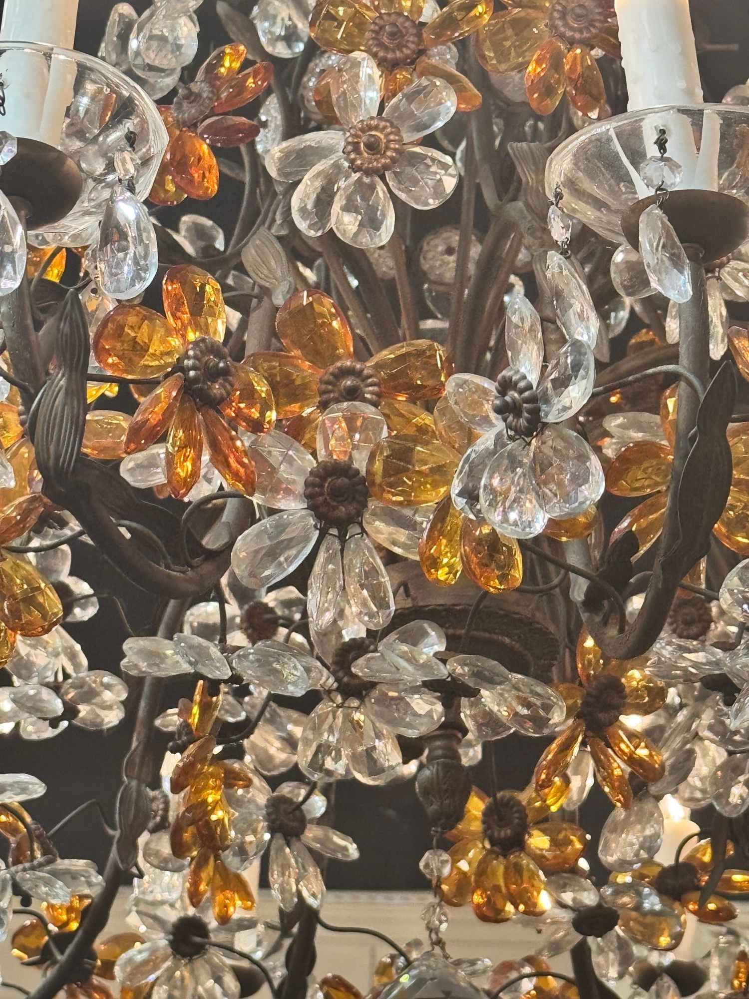French Crystal and Amber Flower Chandelier - Image 10