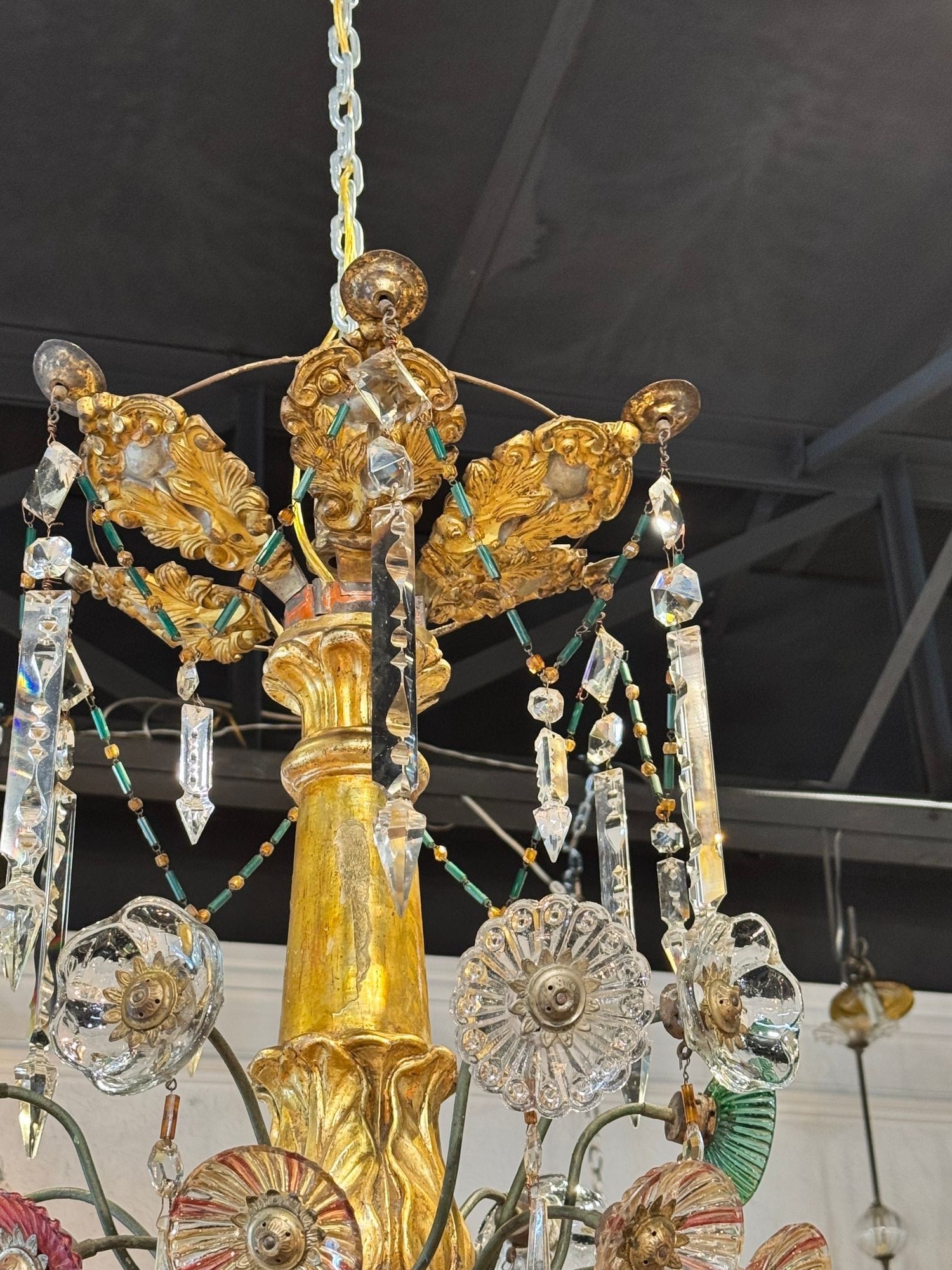 19th c. Italian Tuscan Giltwood and Crystal Chandelier - Image 10