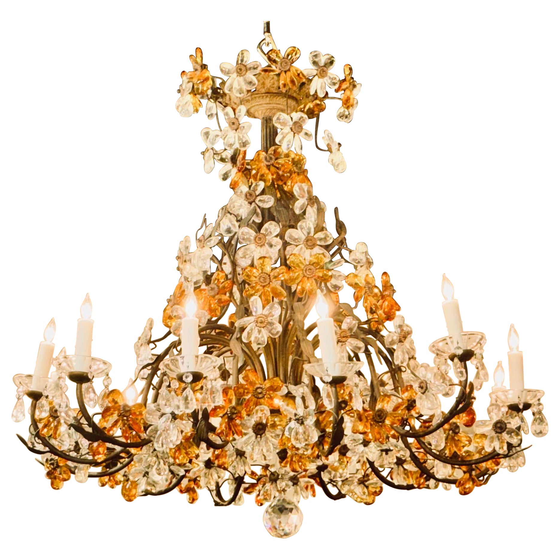French Crystal and Amber Flower Chandelier