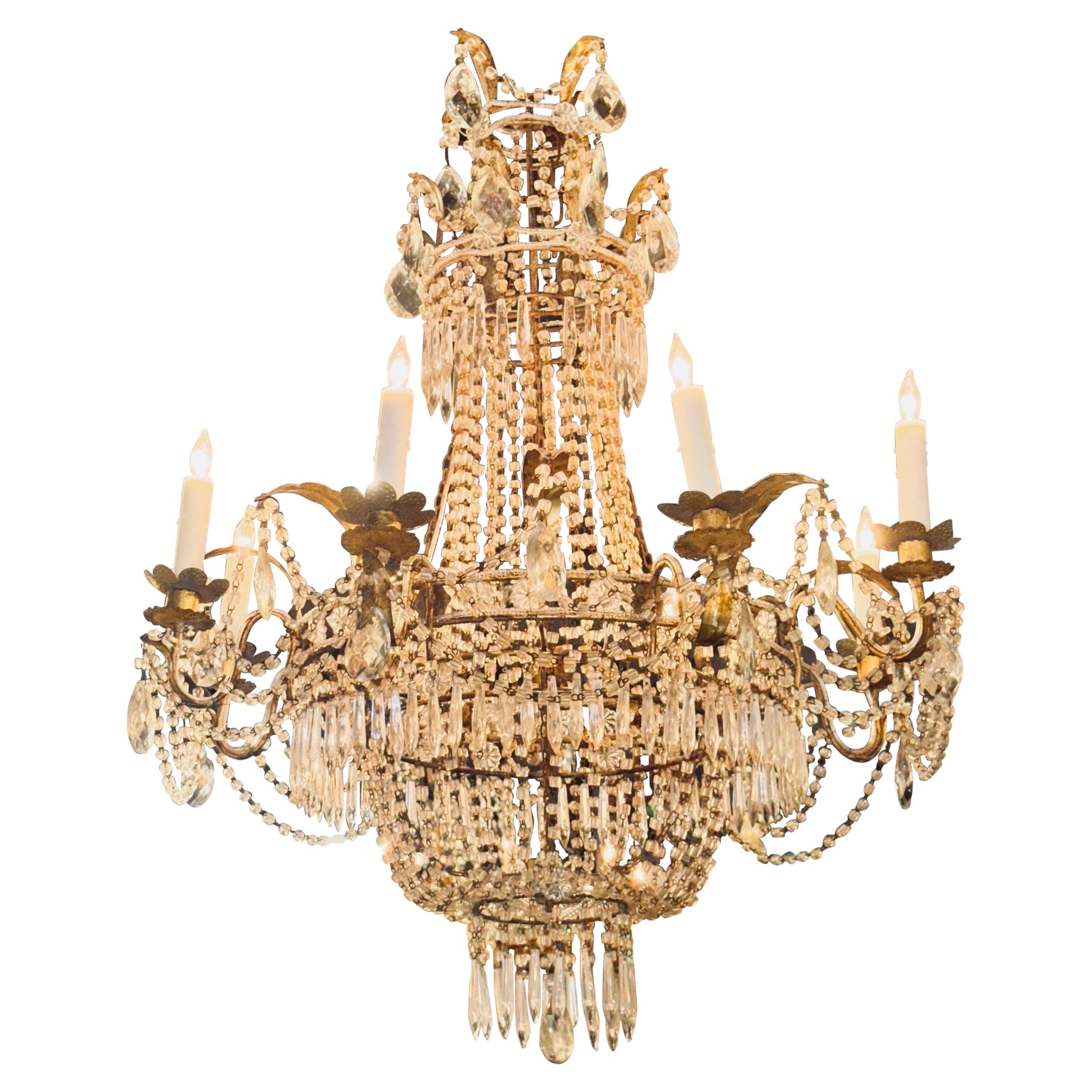 French Empire Crystal Basket Chandelier