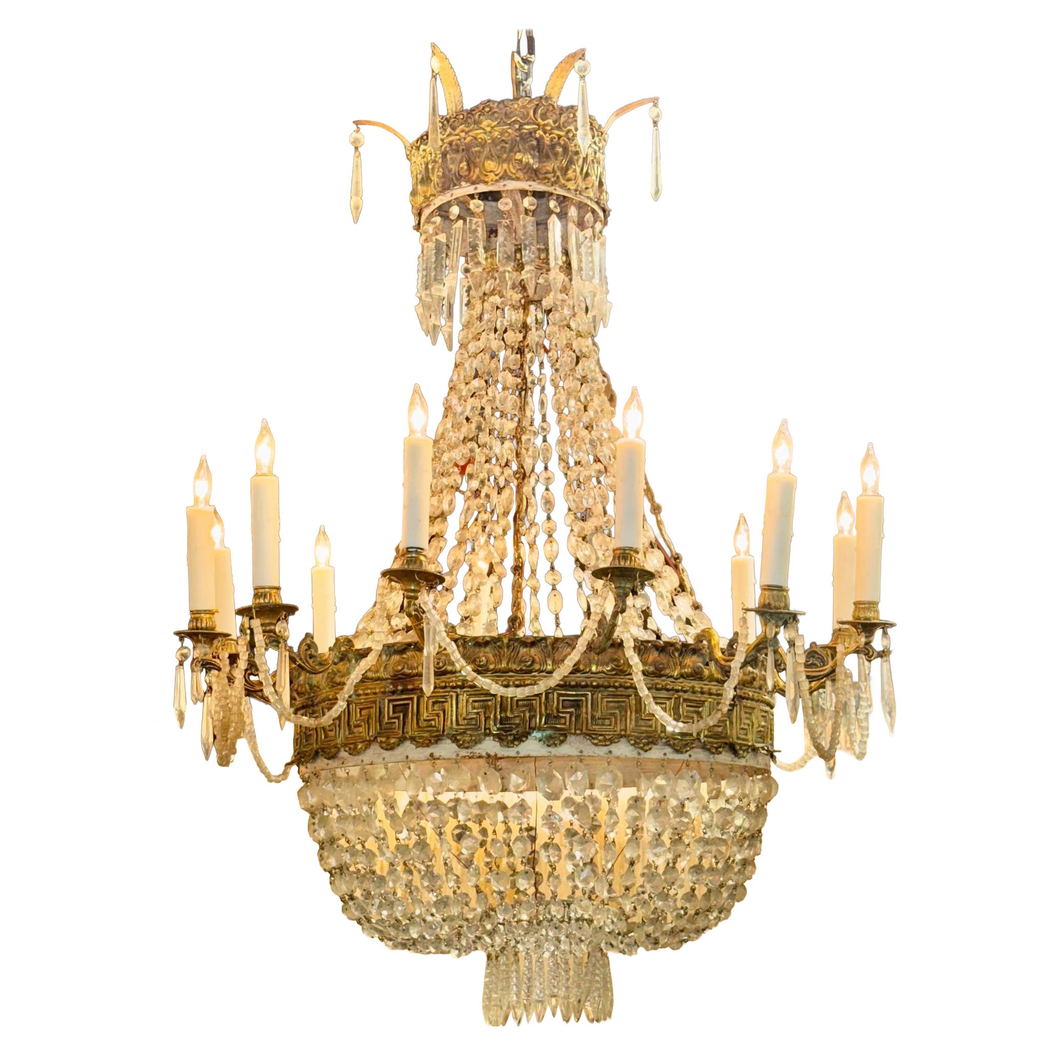 Early 19th Century French Empire Basket Chandelier with Greek Key Motif