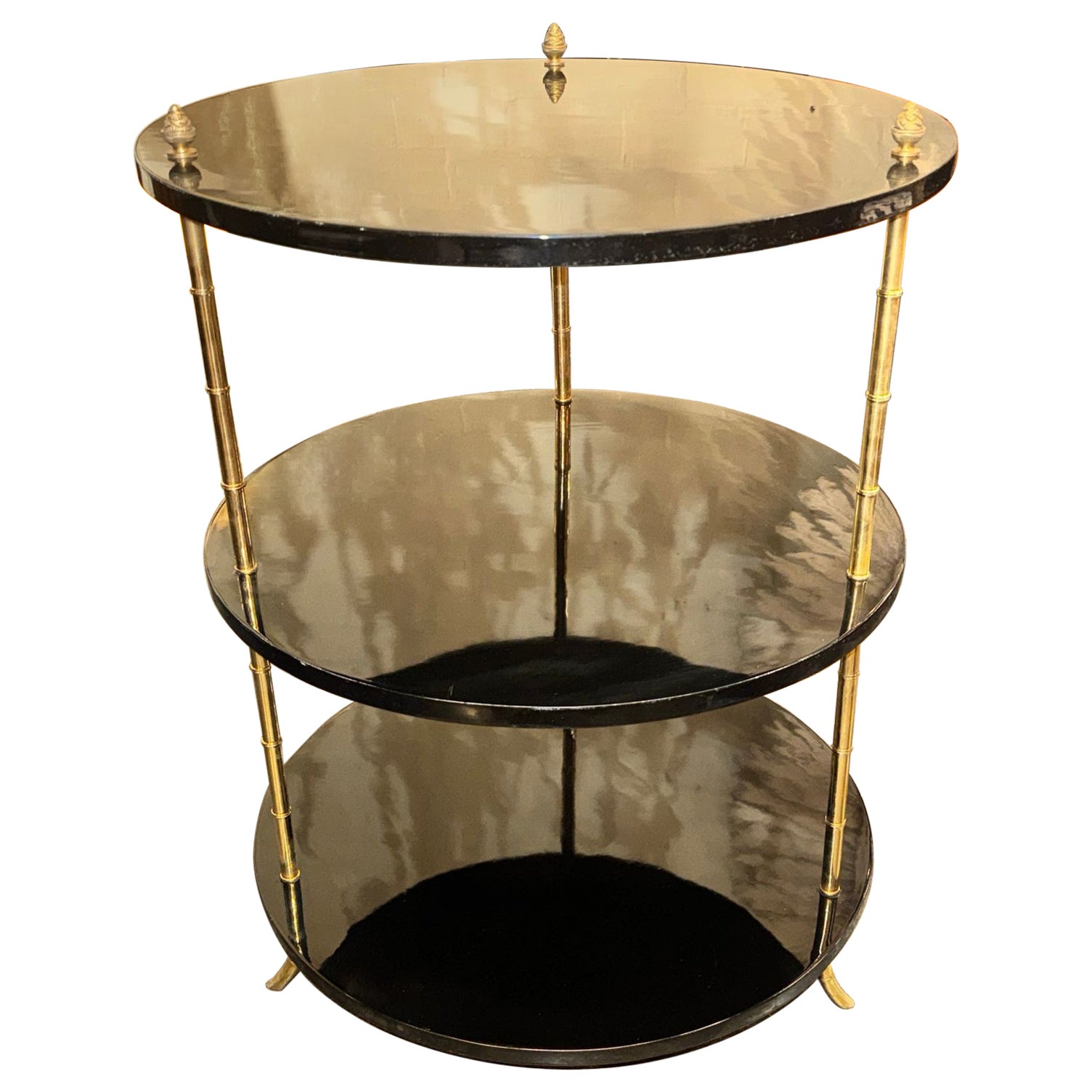 Italian Brass Bamboo and Black Lacquered Etagere Table