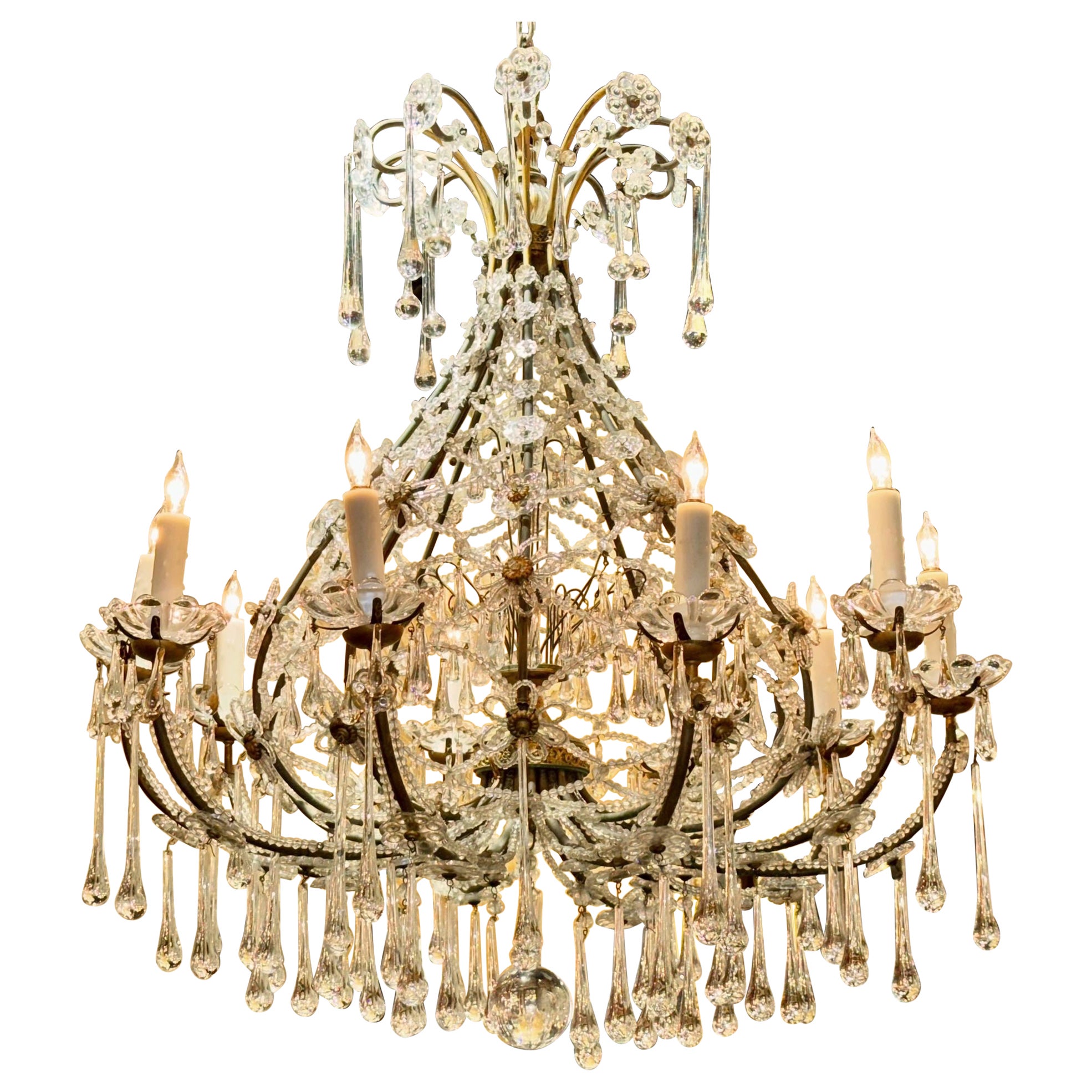 19th c. French Beaded Crystal Basket Chandelier