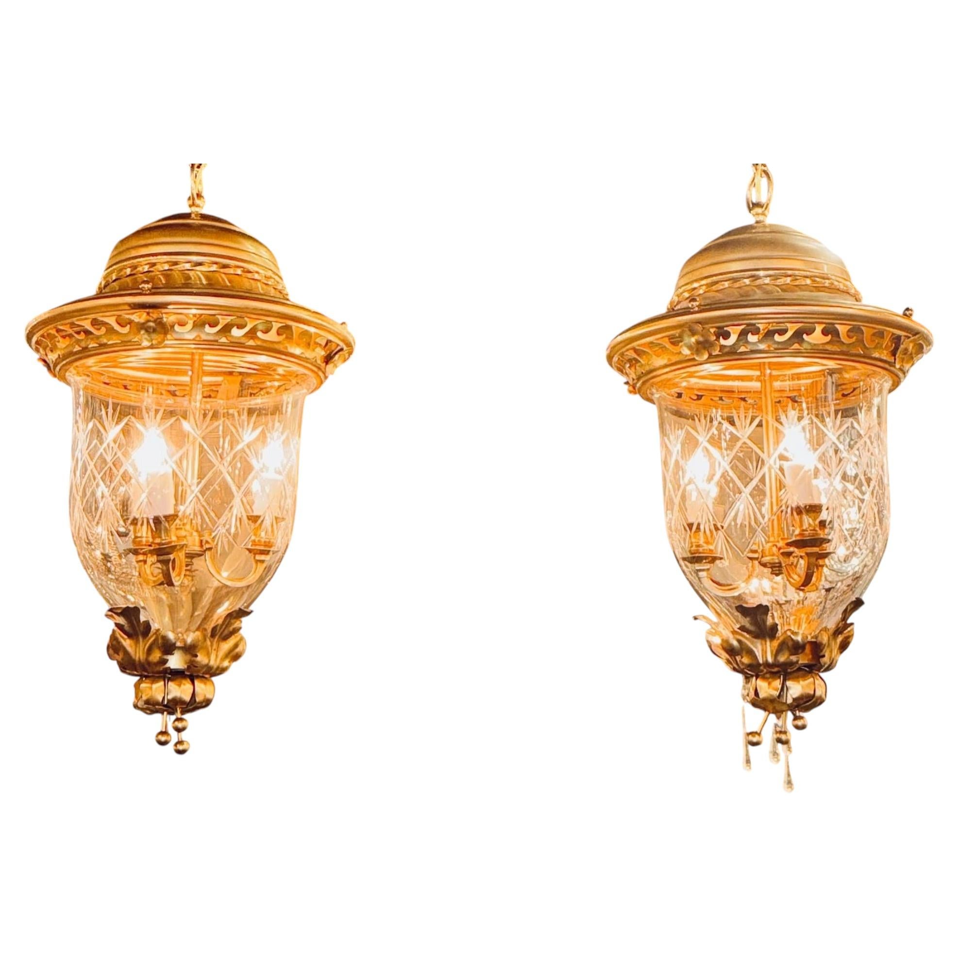 Pair of French Gilt Tole Lanterns