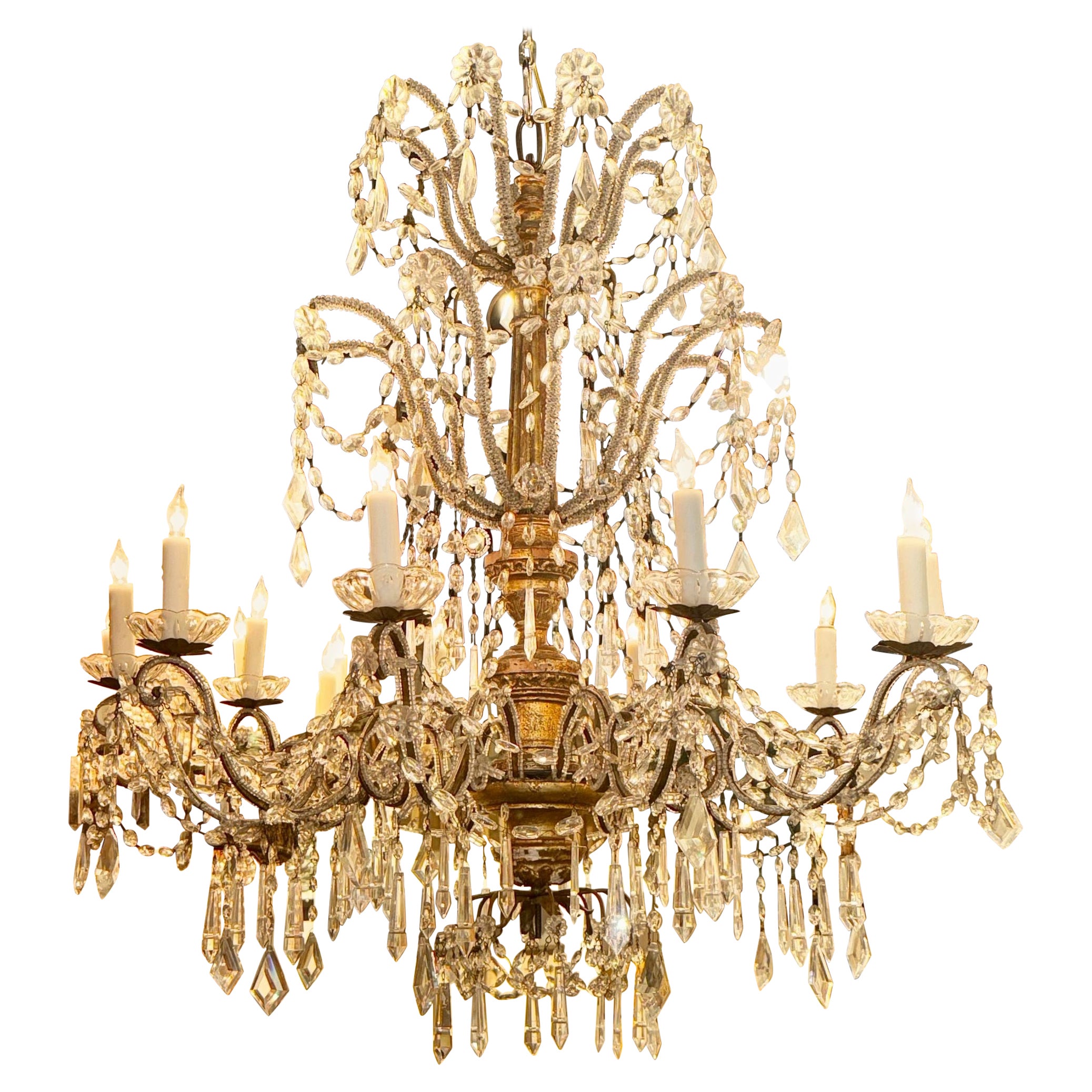 Large 19th c. Italian Giltwood and Crystal Chandelier