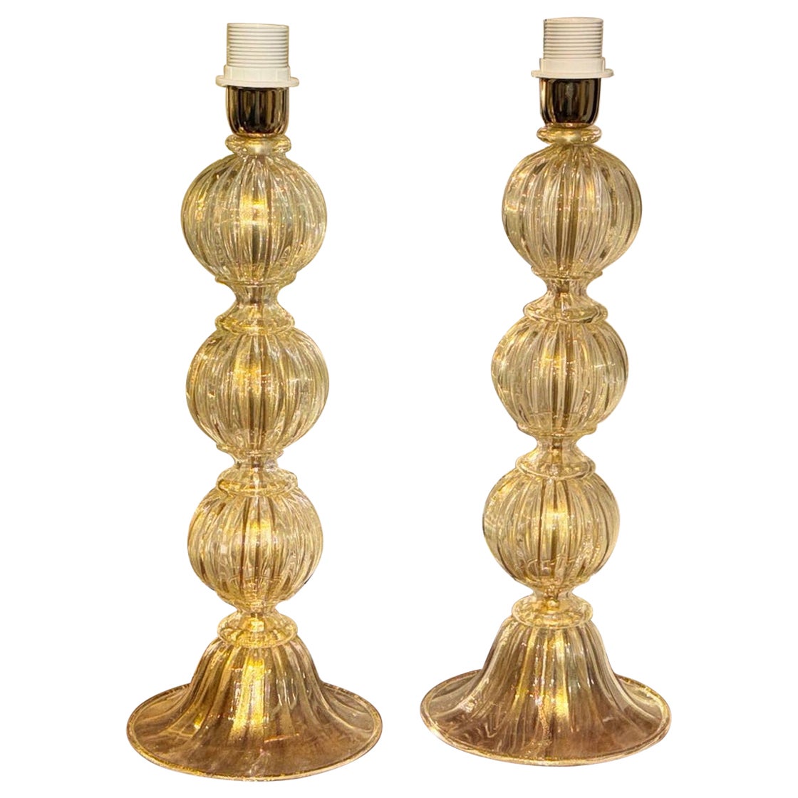 Pair of Gold Murano Glass Ball Form Lamps
