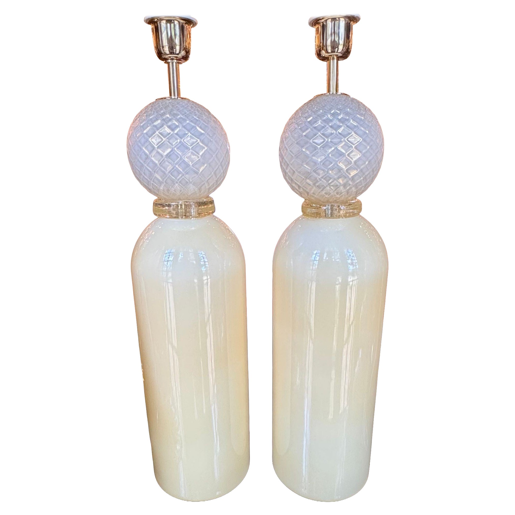 Pair of Murano Ivory Glass Cone Form Lamps
