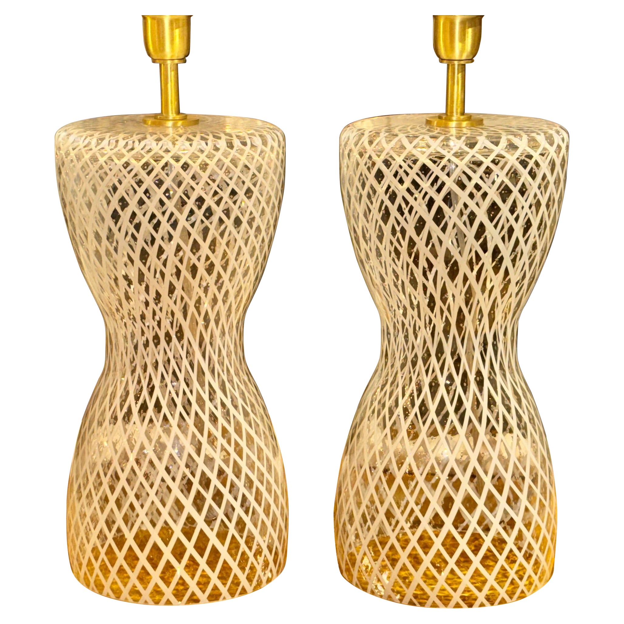 Pair of Vintage Murano Glass Lattice Lamps