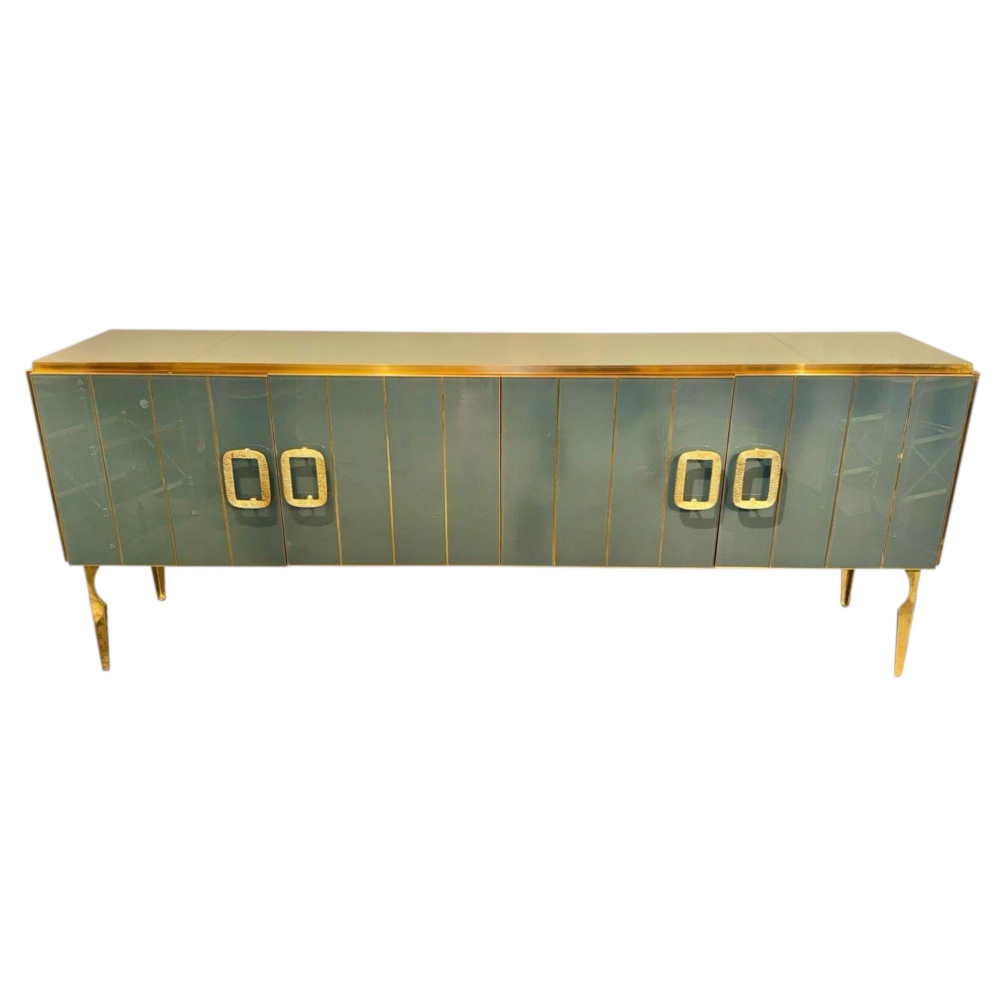 Italian Modernist Glass and Brass Sideboard