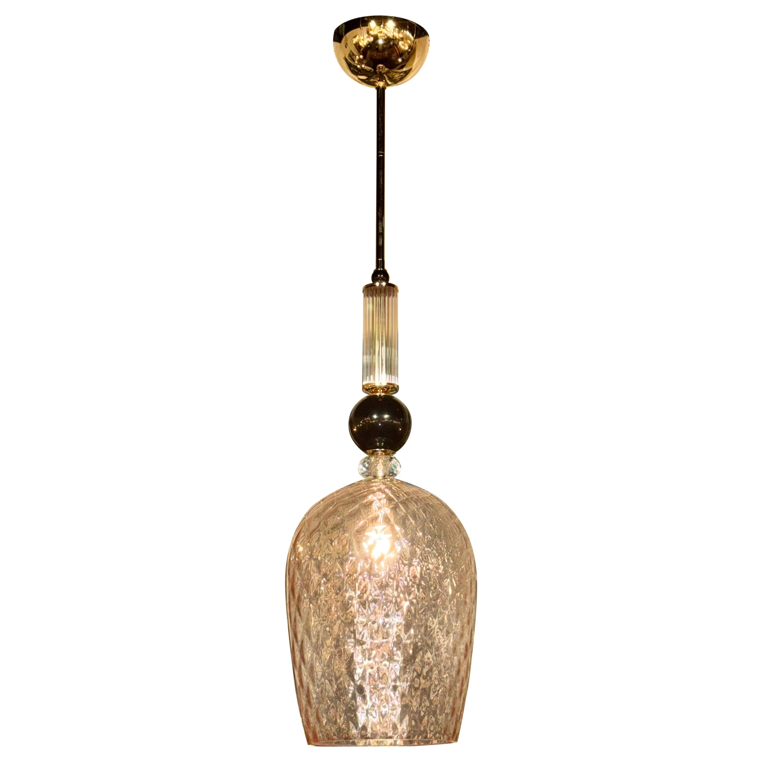 Murano Pink and Black Glass Pendant Lights