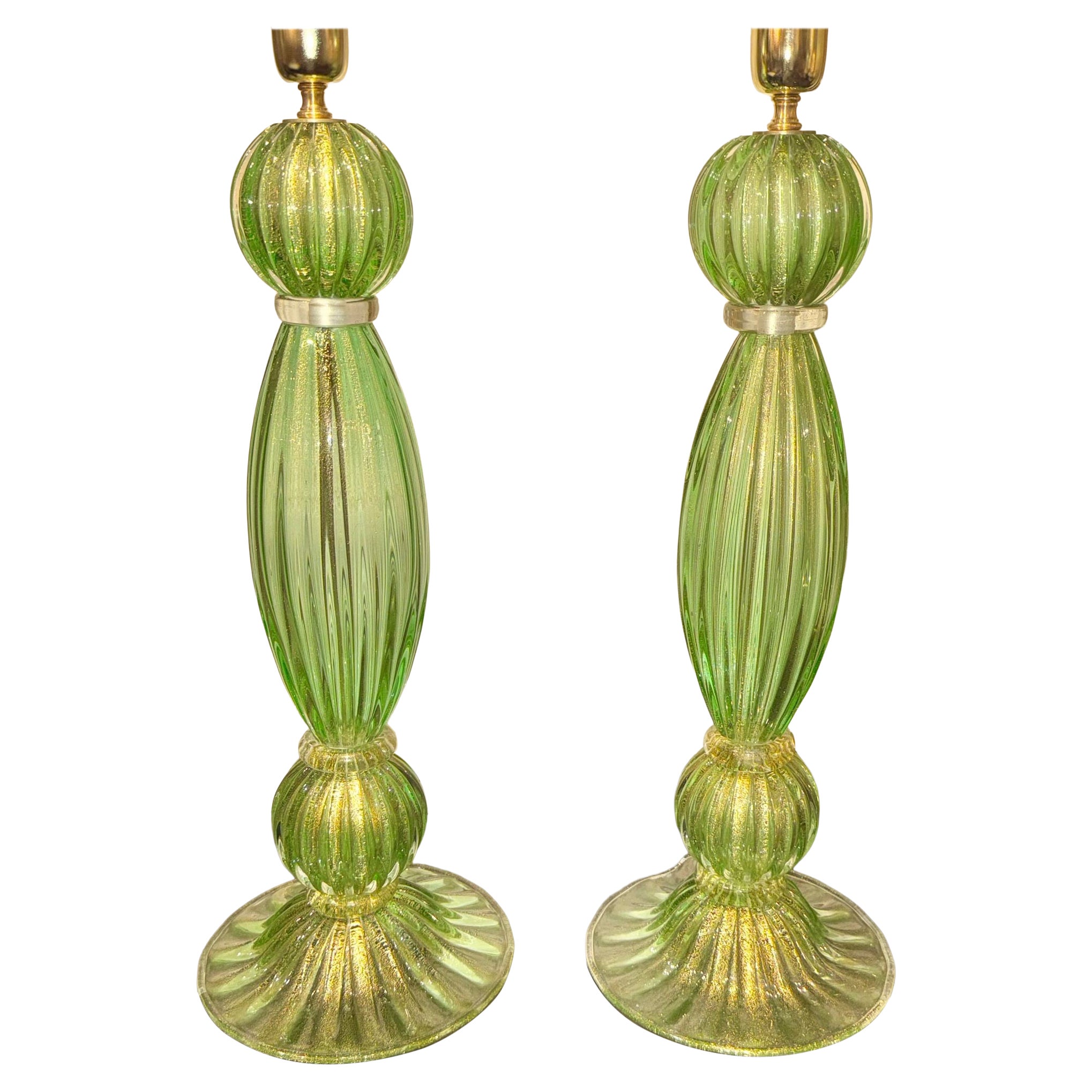 Pair of Green Murano Glass Lamps