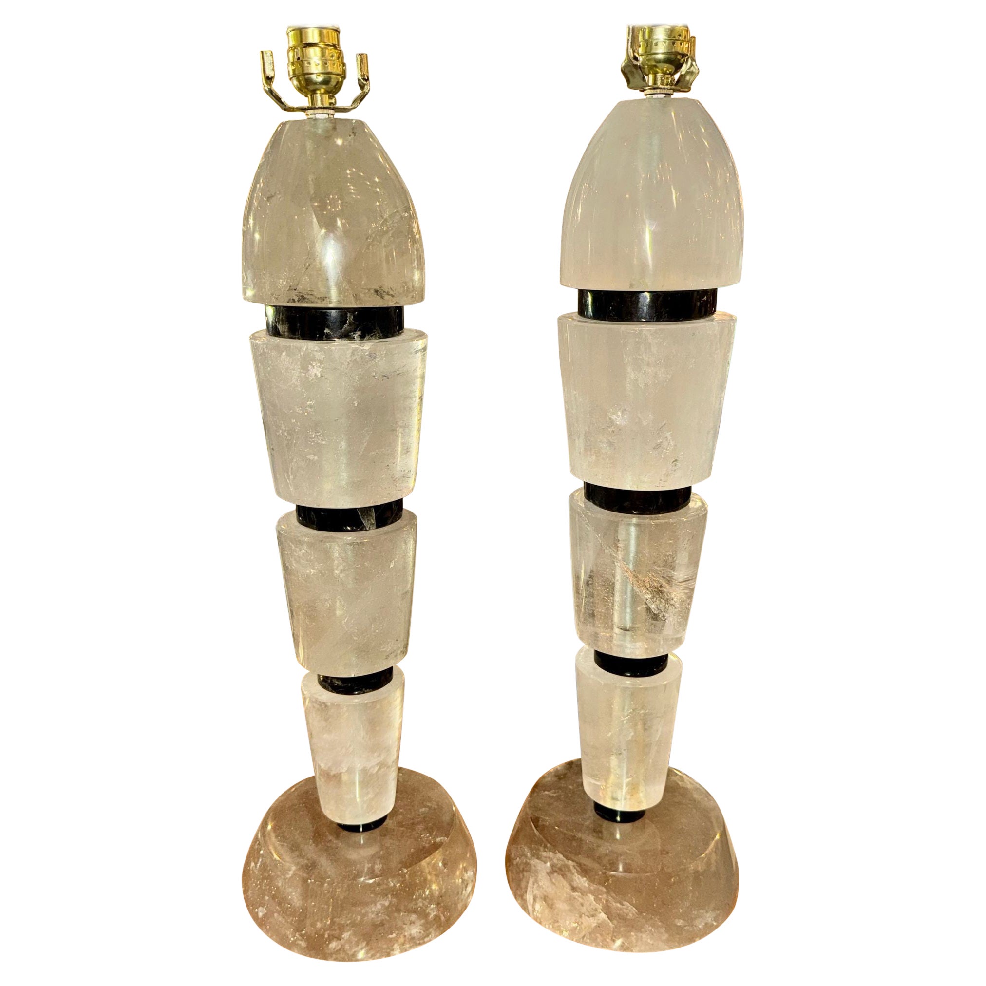 Pair of French Polished Rock Crystal Lamps