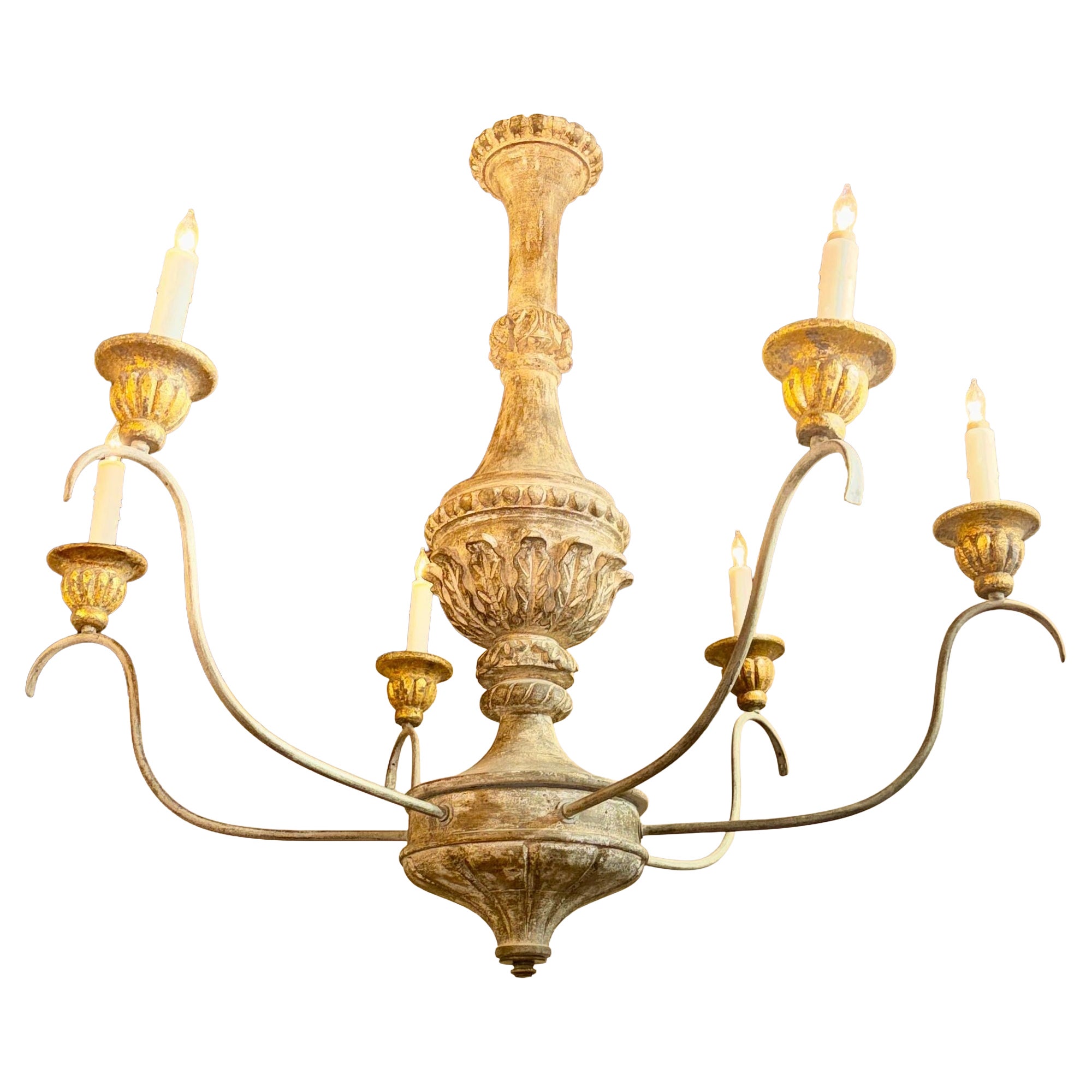 Italian Wood and Iron Silver Leaf Chandelier