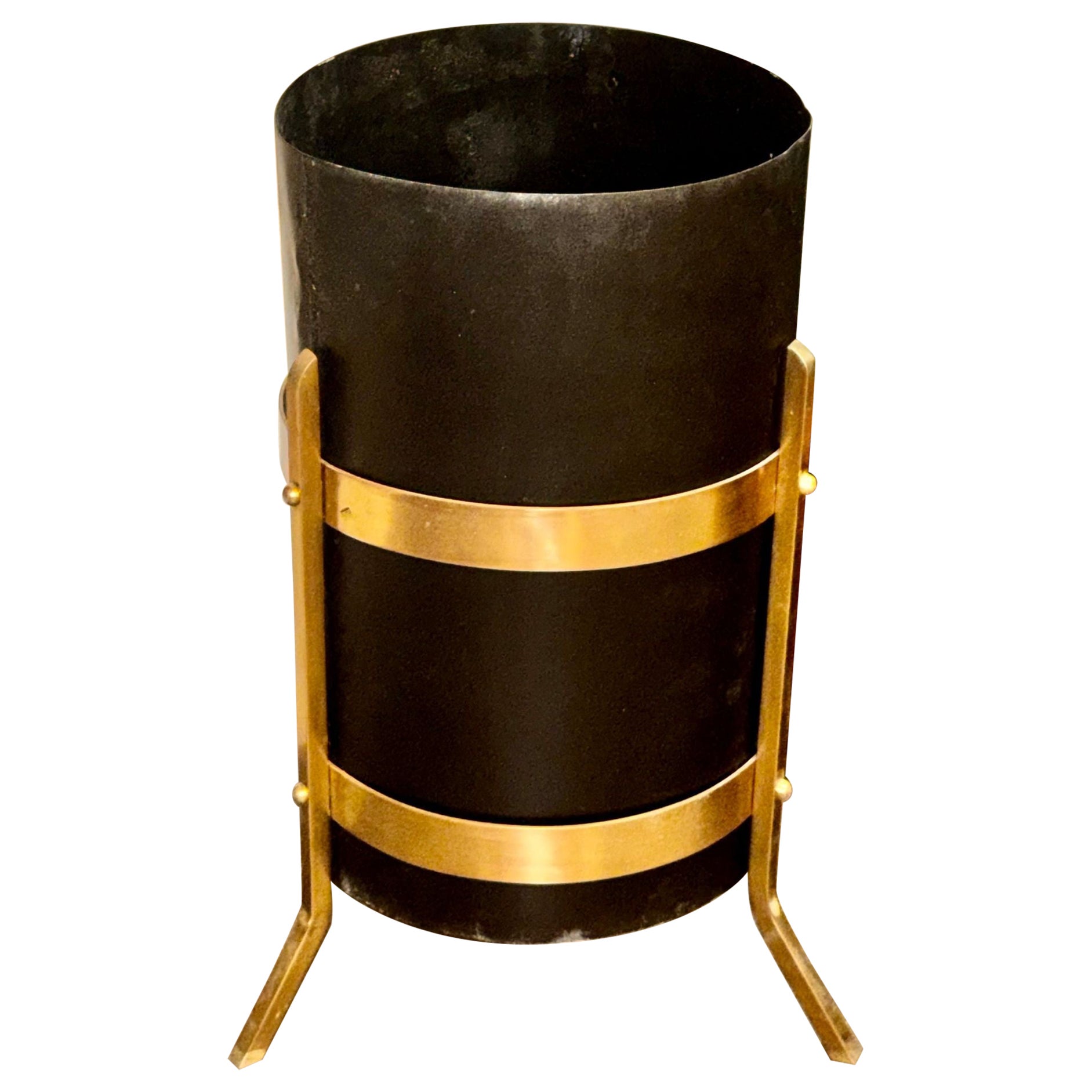 Italian MCM Style Steel and Brass Umbrella Stands